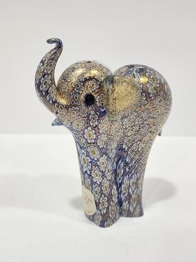 Lenox Murano Millefiori Art Glass Elephant Figurine Blown Glass Blue Italy